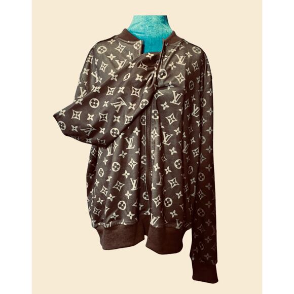 JACKET: Brown & Tan Monogram Design w/Zipper NWT - Picture 10 of 17